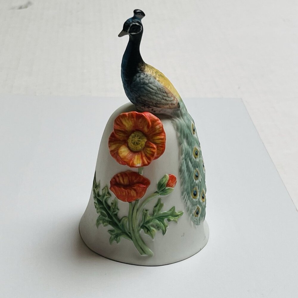 Rare‎ Vintage Westland Co Japan Ceramic Bell Peacock Flowers Home Decor